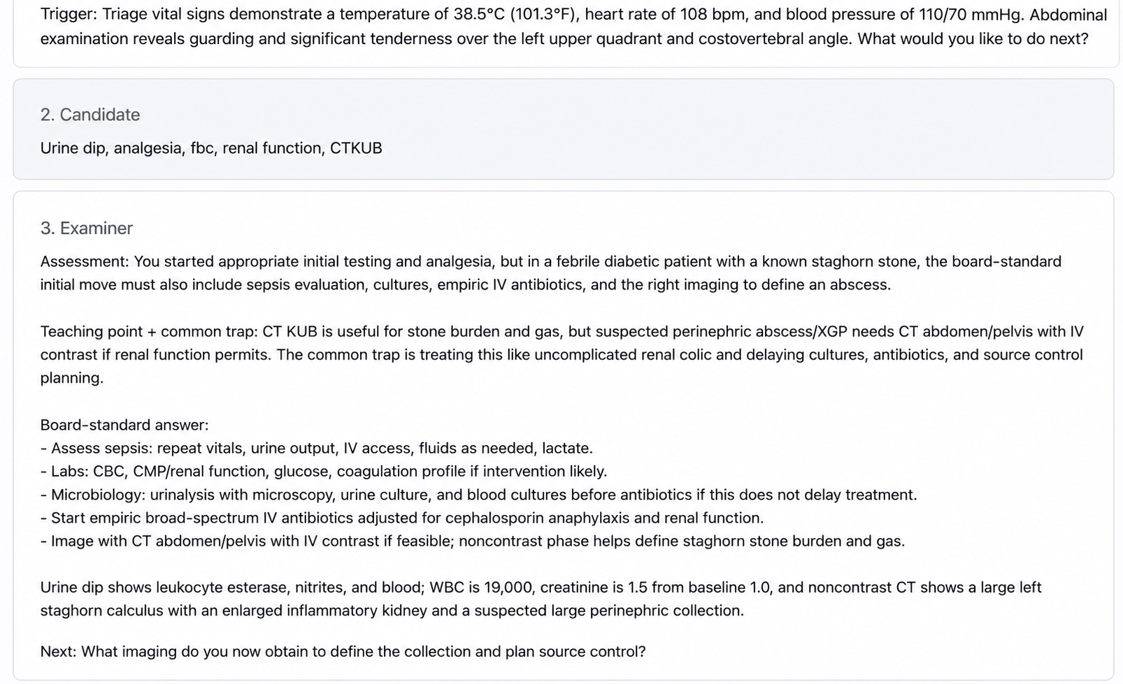 Open-book mode showing a candidate answer and structured Coach feedback
